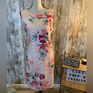 Calvin Klein Floral Midi Dress - Pink, corals, blue-green.